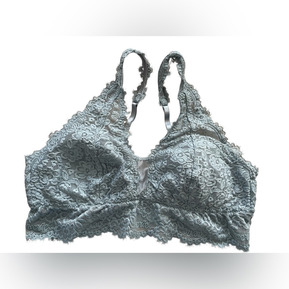 Aerie Lace Bralette in Light Blue with Padding & Bra Closure Feminine